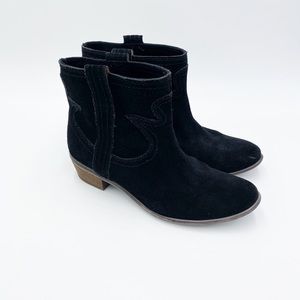 Lucky Brand Black Suede Western Cowboy Ankle Booties Boots 8.5
